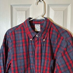 EUC men’s L button down/button up plaid brooks brothers red and blue shirt